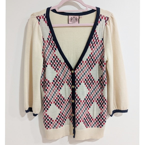 Y2K Juicy Couture Cashmere Argyle Cardigan - Picture 1 of 7